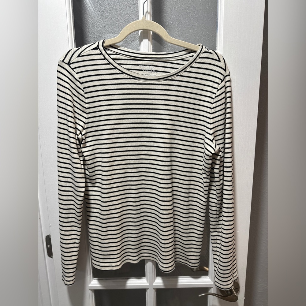 Time and Tru Girls Cream and Black Striped Long Sleeve